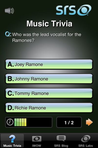 「Music Trivia」というボタンをタップすると、なぜか音楽クイズを楽しめる