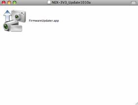ダウンロードしたファイル「NEX-3V3_Update1010a.dmg」をダブルクリックしてマウントしたら「FirmwareUpdater.app」を実行する