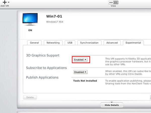 「3D Graphics Support」を「Enable」に