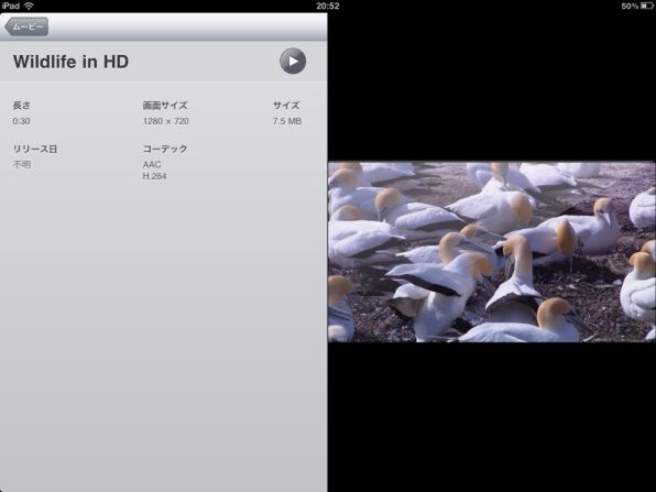 動画再生用の「ビデオアプリ」。H.264形式の動画再生をサポートする。転送はiTunes経由で行なう