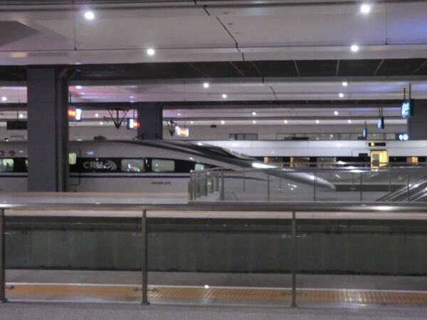 上海虹橋駅に並ぶ高速列車「和諧号」