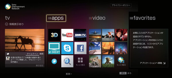 「Sony Entertainment Network」のトップ画面