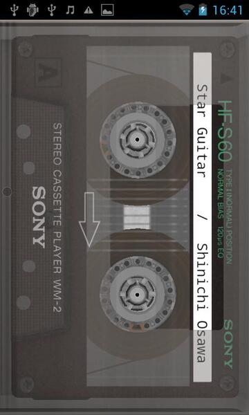 音楽再生時にはテープが回っているようなアニメーション表示になる