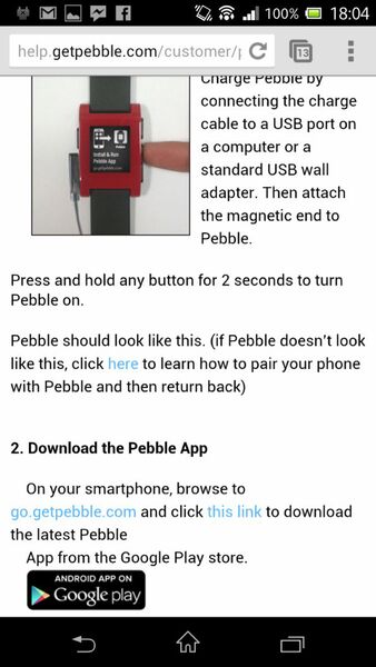 Pebble Watchとコンビを組むスマートフォンでgetpebble.comにアクセスし、導入ガイドや操作説明を理解して、関連アプリをダウンロードする