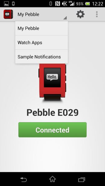 Pebble Watchと連携した状態でスマートフォン上のアプリでPebble Watchを操作