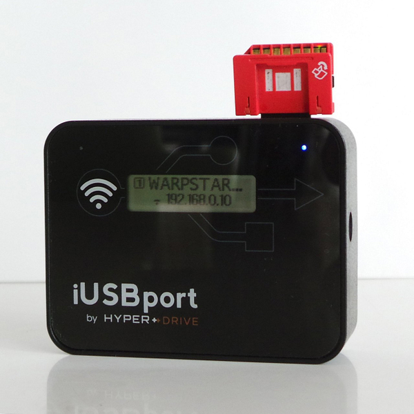リブートの後、液晶画面上には、現在iUSBportが接続しているWi-Fiルーターの名称と、自分に割り当てられているIPアドレスが表示される