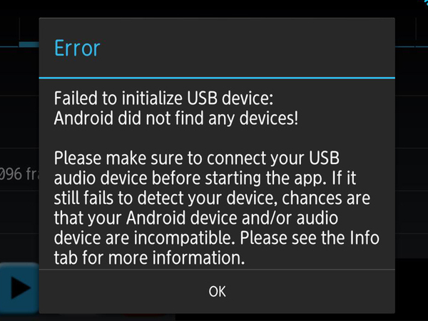 USB DACを接続せずに起動、あるいはUSB DACが非対応の場合にはこうした表示が出てしまう