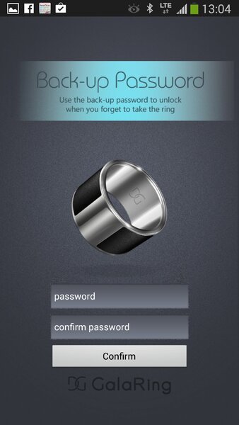 次は、指輪を忘れてきたり、紛失した時でも、専用パスワードのキー入力でスマホが使えるようにバックアップパスワードの設定を行なう