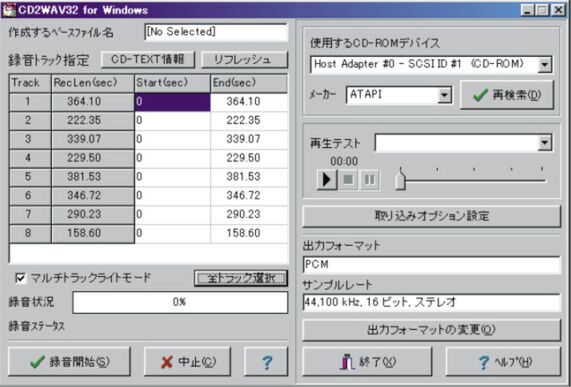 1999年当時、とてもお世話になったフリーのリッピングツール「CD2WAV」。当時はこれを使ってCDからWAVファイルを取り出し、コマンドラインツールでMP3に変換していた