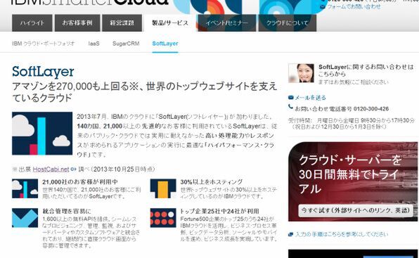 日本IBM「SoftLayer」のPRページ