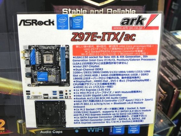 9749円 [宅送] ASRock Z97E-ITX-ac マザーボード