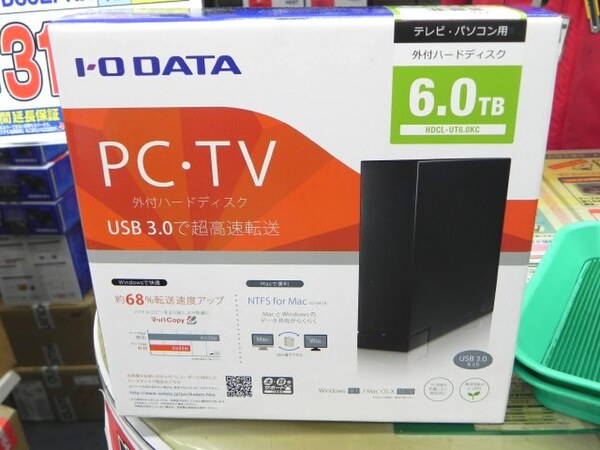 18％OFF】 アイオーデータ EX-HDD6UT テレビ録画パソコン両対応 外付けハードディスク 6TB