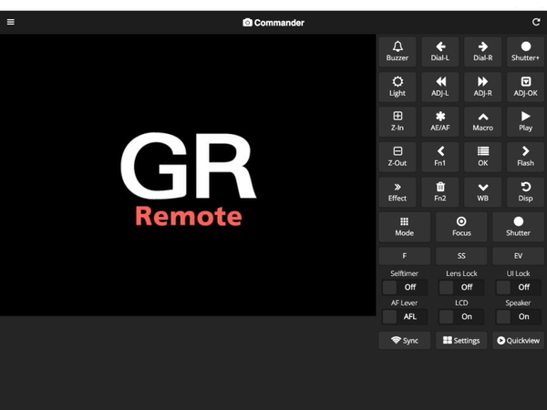 ほとんどの撮影に関する設定をリモートで行なえる「GR Remote」。設定できないのはフラッシュ関連（オン／オフなど）ぐらいとのこと