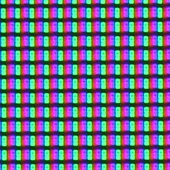 VA方式のパネルを使用した液晶テレビ（東芝　58Z10X）の画素を接写で撮影。ひとつひとつの画素がRGBに別れているのがわかる