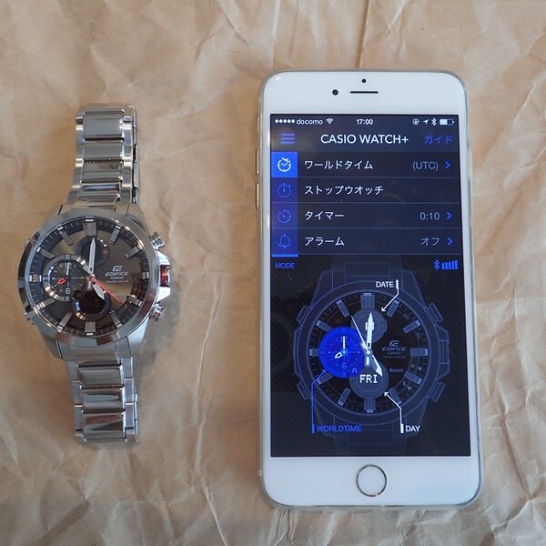 Bluetooth接続が持続されていると、腕時計表示とそっくりな画面がCASIO WATCH+上にも表示される