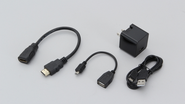 付属品はHDMI延長ケーブル、ACアダプタ＋給電専用Micro USBケーブル、Micro USB－USB（メス）変換ケーブル