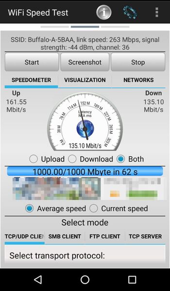 「Wi-Fi Speed Test」。Google Playからダウンロードできる。PCには専用サーバーアプリをダウンロードして起動しておく