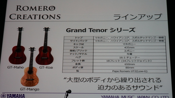 Grand Tenorの詳細。全長は650mm。同じくボディー素材で3種類を用意