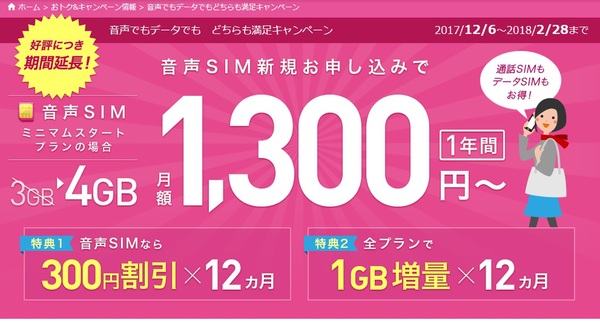 格安simおすすめ 相場下回る月額1300円でデータ容量4gb 音声通話使えるキャンペーン実施中 Mobileascii