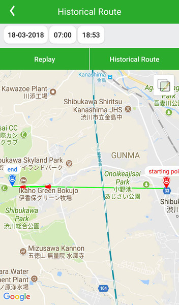 親機の管理アプリ。日時を指定すると、そのときの位置が表示される。日本でも使えた