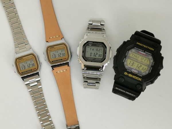 左からチプカシ、チプカシ（改）、GMW-5000D、世界最大サイズのG-SHOCKなど、すでに20台以上のカシオ腕時計を愛用しているが、GMW-5000Dはやっぱり欲しいG-SHOCKのひとつだ