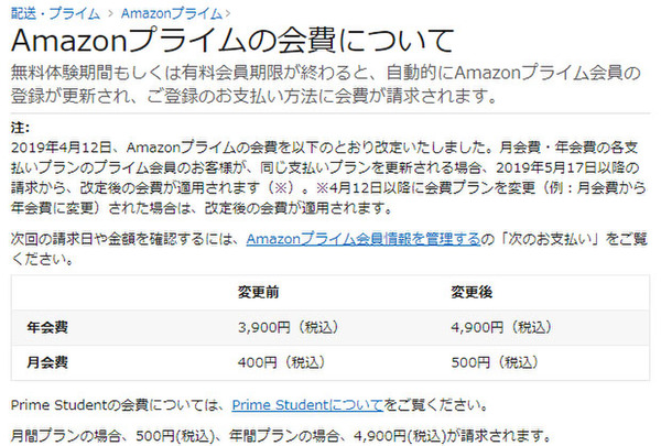 変更 会費 アマゾン プライム Amazonプライム年会費を4900円→4400円にする方法。注意点も紹介