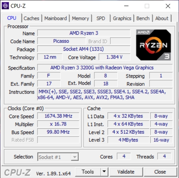 PC/タブレットRyzen 3200G （CPUのみ、クーラー無し)