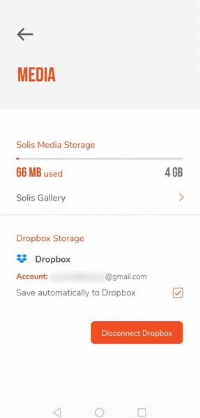 本体のSolis Media Storageは4GB。筆者はクラウドサービスのDropboxも併用し、基本的に撮影した画像はすべて、同時にDropboxにもアップロードする設定にしている