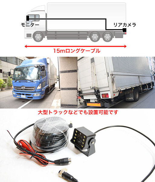 ❤大型トラック・トレーラー専用❣後方の死角をなくす♪❤バックカメラ＆モニター10m