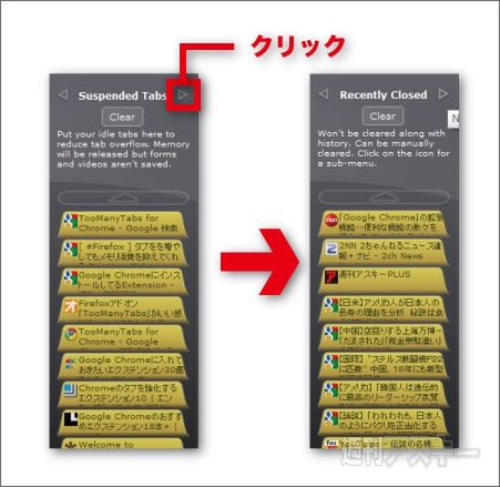 TooManyTabs for Chrome：Recently Closed機能