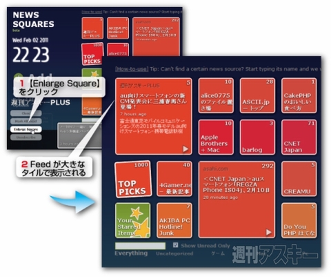 Chrome：Google Readerを改造するWebアプリNewsSquares
