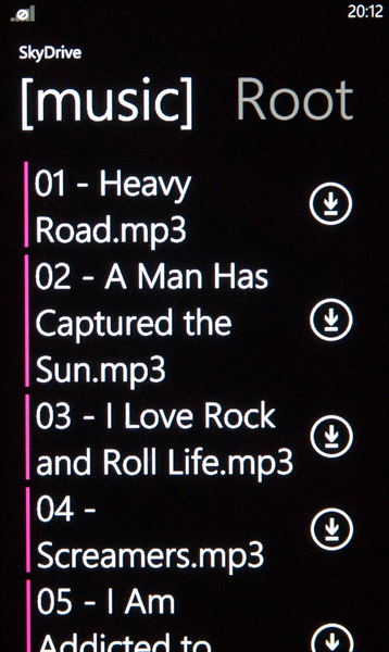 SkyDriveから音楽ファイルをダウンロードできるWP7アプリが無敵!!