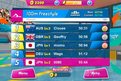 8つの種目をゲームで楽しめるiPhoneアプリ、ロンドン 2012 - 公式モバイルゲーム