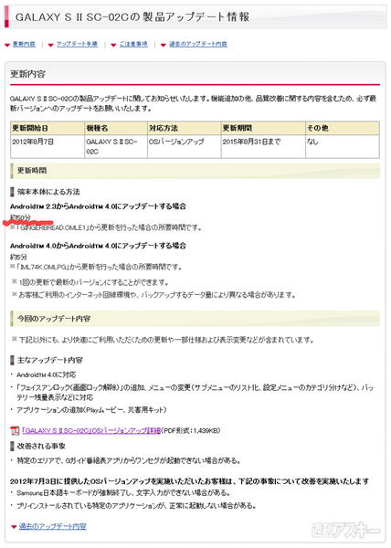 GALAXY S IIアプデ