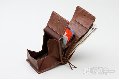 プルアップ加工キップレザー Wフラップスリットカードウォレット