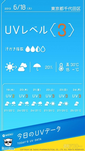 紫外線の強さや天気情報がわかるiphoneアプリ 大正製薬uvコパトーン 週刊アスキー