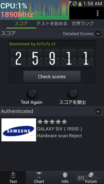 GALAXY S4のベンチアプリにおけるCPUクロック操作疑惑を検証