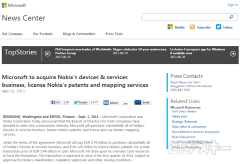 マイクロソフト Nokia 買収
