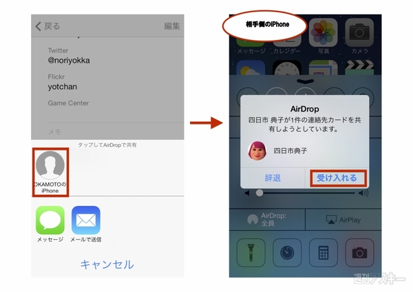 AirDropでアドレスデータを送る