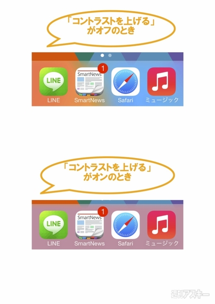 コントラストのオン／オフを確認