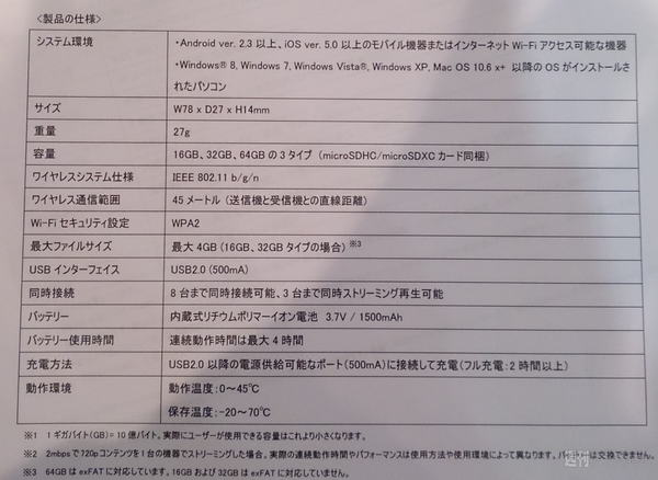 ワイヤレスUSBメモリー