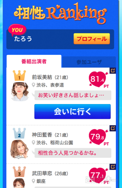 スマホで日本最大の合コンに参加！ 日テレイケメン＆美女との相性診断