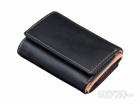Maturi 栃木レザー×ボンテッドレザー 極小三つ折り財布
