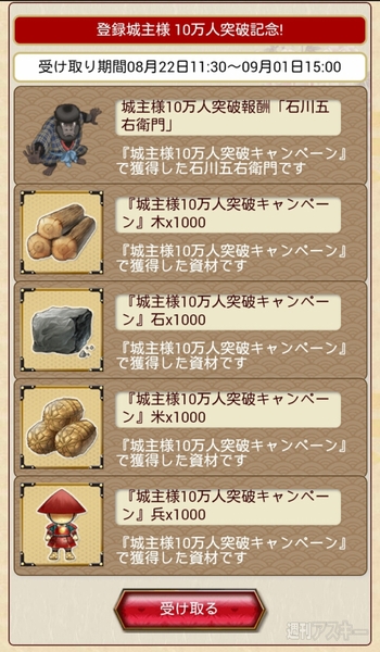 城主様10万人達成キャンペーン