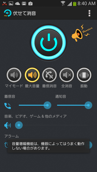 伏せて消音 音量増幅機能付き 自動スクリーンON/OFF