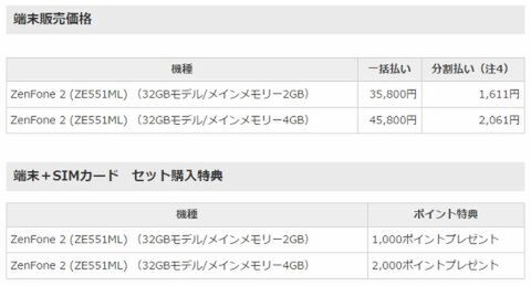 ZenFone2セット販売