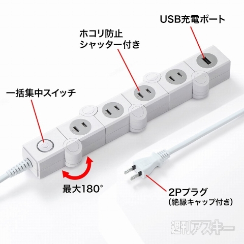 Acアダプターどんと来い ひと口ごとに曲がるアイデア電源タップ 週刊アスキー