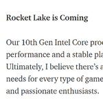 Rocket Lake、DT向け第11世代Coreの登場は2021年第1四半期