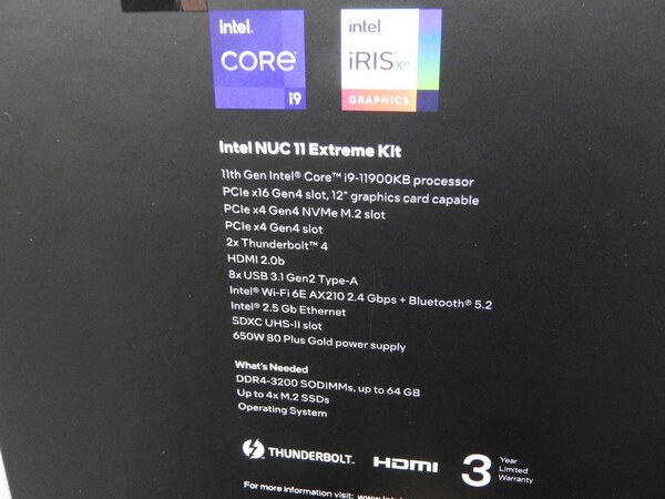 インテル パソコン 2022 Intel NUC 11 Extreme Mini PC Intel 8-Core i9-11900KB 32GB  DDR4