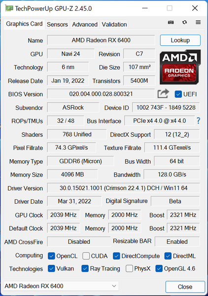 AMD RADEON RX6400 1スロット 低消費電力 即購入歓迎 - PCパーツ